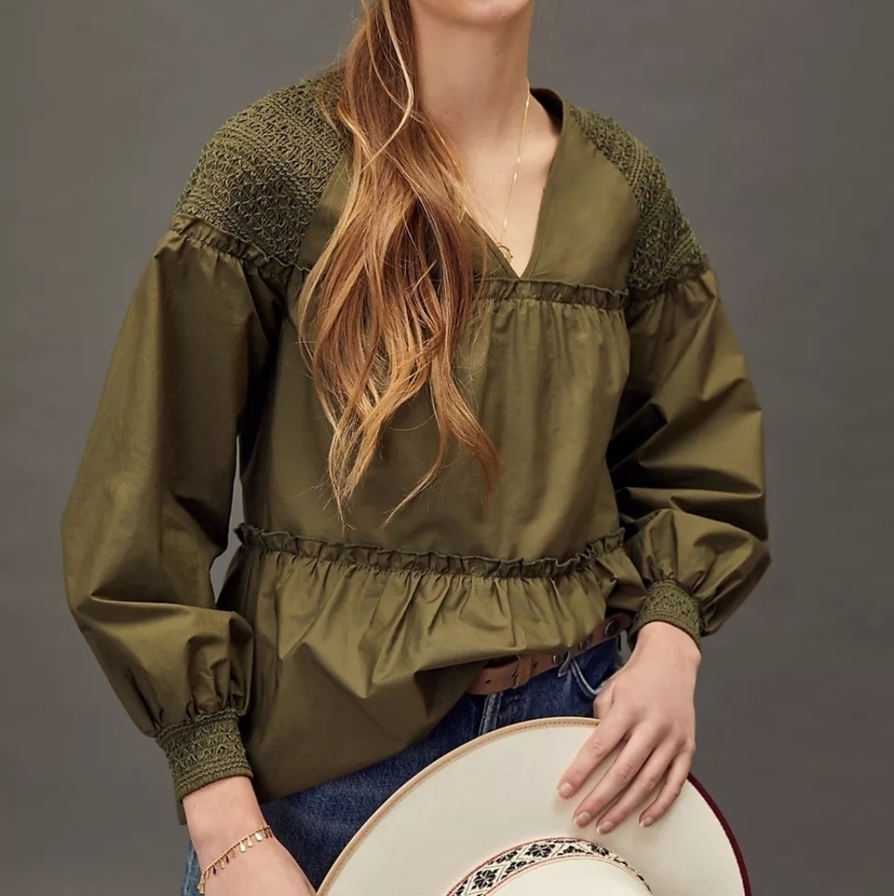 Mare Mare x Anthropologie Renee Smocked Tunic Blouse size M NWT